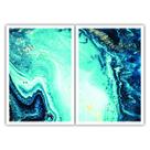 Duo Quadros Decorativos Pintura Tinta Azul 90x60 Sala Quarto