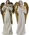 Dupla Anjos Músico Harpista Violinista Em Resina Natal 38cm Dupla Anjos Músico Harpista Violinista Em Resina Natal 38cm