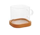 Dupla Caneca Quadrada Vidro Boro Sup Bambu 100 ml Mimo Style