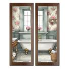 Dupla de Quadros Decorativos Banheiro Social Floral Vaso Lavabo Toalete Flores Tons 20x60cm