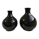 Dupla de vaso garrafa bojuda decorativa em cerâmica preto brilho G 19x15cm P 17x13cm