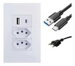 Dupla Tomada Modular Com Entrada USB E Tipo C Turbo Carregamento