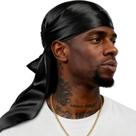 Durag YFONG 100% Seda de Morera 22 Momme para Homens e Mulheres Preto