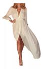 E04-E0210-Vestido Camisa Camisão Longo Chemise Manga Flare Plus Size