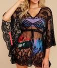 E0435 Vestido Tule Renda Babado Saída Praia Preta Plus Size E0435 Vestido Tule Renda Babado Saída Praia Preta Plus Size