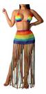 E0906-Conjunto Feminino Top Saia Franja Tricô Saída De Praia N41