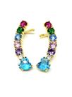 Ear Cuff Dourado Coração Azul com Pedras Multicolor
