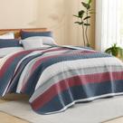 Edredão Litanika King Size com listras azuis e vermelhas em patchwork