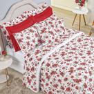 Edredom Casal Padrão Craft Percal 200 Fios 100% Algodão 5 Peças - Rosas Vermelhas