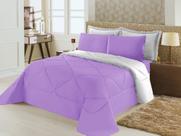 Edredom dupla face Casal Queen D.face 06 peças Lilas Branco