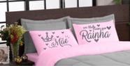 Edredom dupla face MAE RAINHA rosa cinza 05 peças casal queen box Hipercal