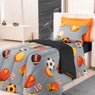Edredom Estampado Infantil Kids Solteiro 01 Peça - Futebol Cinza
