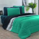 Edredom Malha 100% Algodão Urbano 1 Peça Casal - Verde Jade/Mescla/Preto
