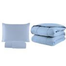 Edredom Solteiro 03 Pçs Dupla Face Malha 100% Algodão Liso C/ Viés Azul Bebe