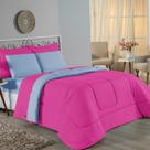 Edredom Solteiro Nobre 1 Peça Dupla Face 1,60m x 2,40m Malha 100% Algodão - Pink / Azul-Bebê