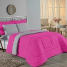 Edredom Solteiro Nobre 1 Peça Dupla Face 1,60m x 2,40m Malha 100% Algodão - Pink / Cinza