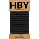 Elásticos para Cabelo Feminino HBY para Cabelos Grossos ou Cacheados. Prendedores de Rabo de Cavalo Sem Costura Antideslizantes para Esporte, Pretos, 8MM, 12 Unidades