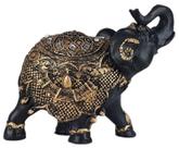 Elefante Indiano Da Sorte M Preto Com Manto Dourado -Resina