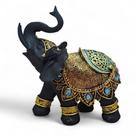 Elefante Preto Fosco com Detalhes Coloridos Brilhantes 16 cm