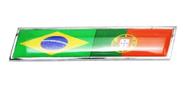 Emblema Adesivo Alto Relevo 3d Escudo Brasil com Portugal Cromado Emblema Adesivo Alto Relevo 3d Escudo Brasil com Portugal Cromado
