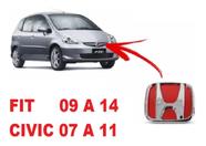 Emblema Adesivo Alto Relevo Logo Grade New Civic 07 a 11 e New Fit 09 a 14 Fundo Vermelho