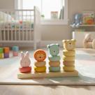 Encaixe Argolas 4 Colunas Cores Claras Madeira Brinquedos Educativos Montessori Clean MDF Crianças