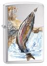 Encendedor Mecánico Zippo Trucha Arcoíris de Pesca Acabado Cromo Satinado