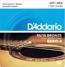 Encordoamento de ACO para Violao EZ910-B 6 Cordas LIGHT .011-.052 - Corda MI EXTRA - D"Addario