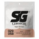 Encordoamento sg p/violao nylon bronze 65 35 prata tensao alta pesada 7 cordas 0.028 - 0.058