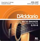 Encordoamento Violão Aço 010 DAddario 80/20 EJ10-B