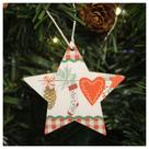 Enfeite 2 Pendentes Para árvore De Natal Estrela Em Mdf 7cm