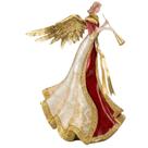 Enfeite Anjo com Corneta 47cm Decoração de Metal Resina e Madrepérola