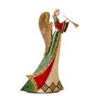 Enfeite Anjo com Corneta 49cm Decoração de Metal Resina e Madrepérola