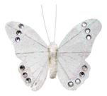Enfeite Borboleta kit com 06 pçs de 10cm Glitter Branco com Presilha para fixar na Decoração