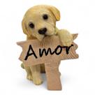 Enfeite Cachorrinho Golden com Placa Amor Detalhado 14 cm