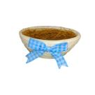 Enfeite Cesto Pascoa Cestinha Pequena com Palha e Laço Azul