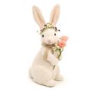 Enfeite de Coelha Marrom com Lacinho no Pescoço e Arranjo de Flores Branco e Rosa 45x20x20cm