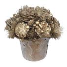Enfeite de Mesa Vaso de Natal Ouro 18cm feita com pinhos naturais e folhas