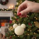 Enfeite De Natal 6 Bolas Mickey Bege Aveludadas Disney Mickey