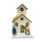 Enfeite de Natal Casinha Branca com Janelas e Telhado Dourados, Luz de LED e Rena Dourada Natal Encantado Formosinha