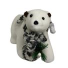 Enfeite de Natal Urso Natalino Branco carregando Saco de Presente 30cm