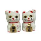 Enfeite de Porcelana Gato da Sorte com 02 peças 5cm
