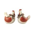 Enfeite Decorativo Casal Galinha com Laco Elegance Ferrugem
