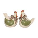 Enfeite Decorativo Casal Galinha com Laco Elegance Verde