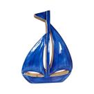 Enfeite Decorativo Estátua Barquinho 29cm Barco Azul Oceano