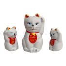 Enfeite Decorativo Miniatura Familia Gato da Sorte 3 Peças