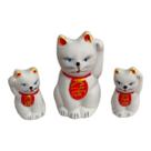 Enfeite Decorativo Miniatura Familia Gato da Sorte 3 Peças