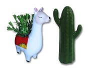 Enfeite e decoração vaso cachepot lhama e cacto em cerâmica