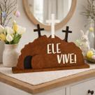 Enfeite Ele Vive em MDF, Calvário Decorativo com Base, Preto, 20x16 cm, Centro de Mesa para Páscoa, Decoração Cristã Uni