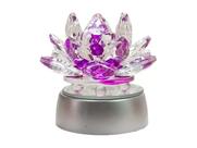 Enfeite Escultura de Vidro Flor de Lotus de 13CM Com Base Espelhada Led RGB Enfeite de Cristal